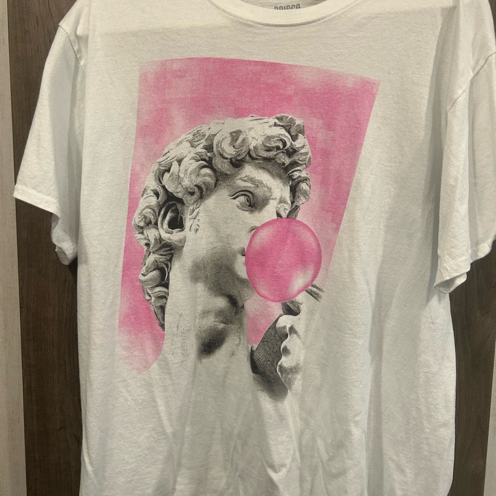 White T-Shirt with Pink Graphic